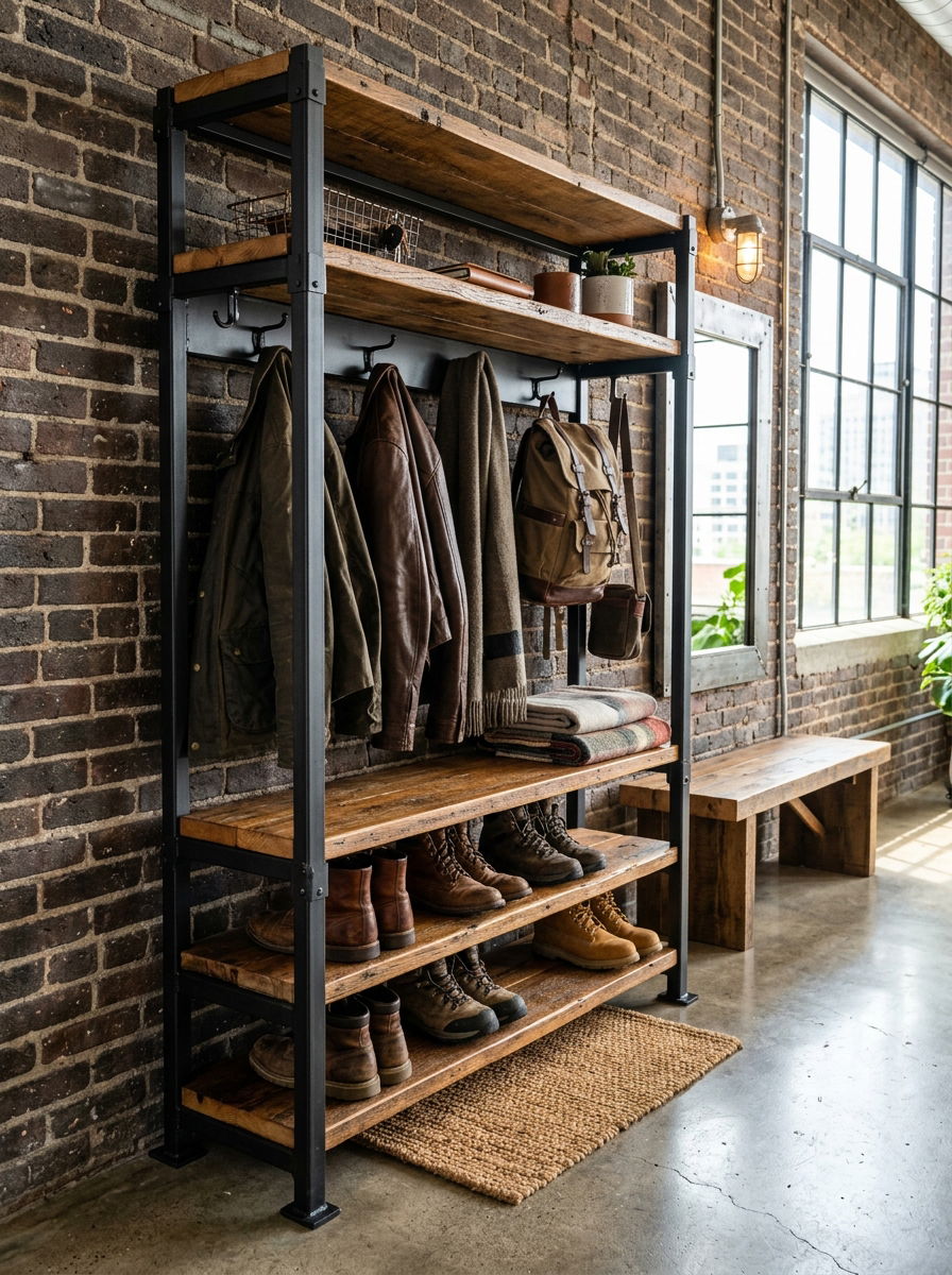 Industrial metal rack - 30 small entryway ideas