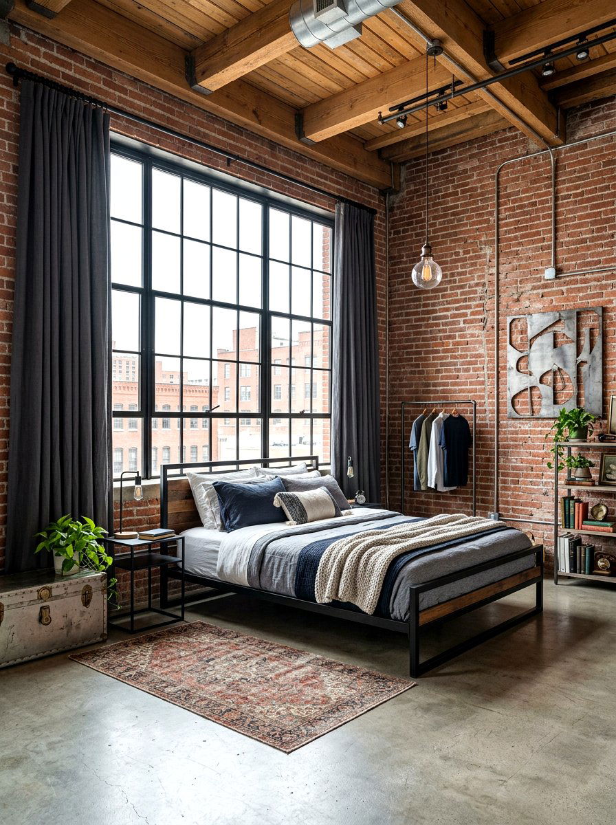 Industrial metal rod curtains - 30 bedroom curtain layering ideas aesthetic