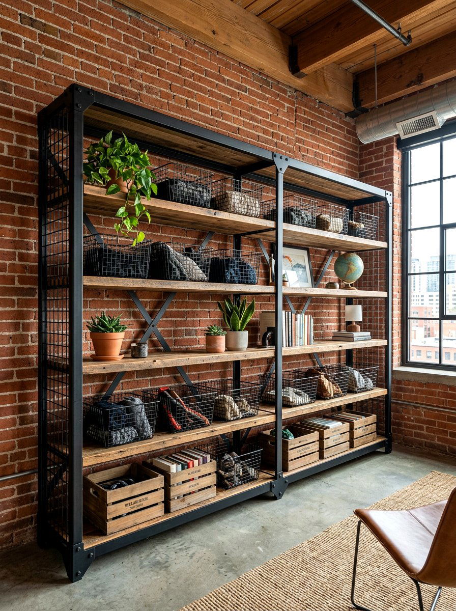Industrial metal shelving - 30 home archive room ideas