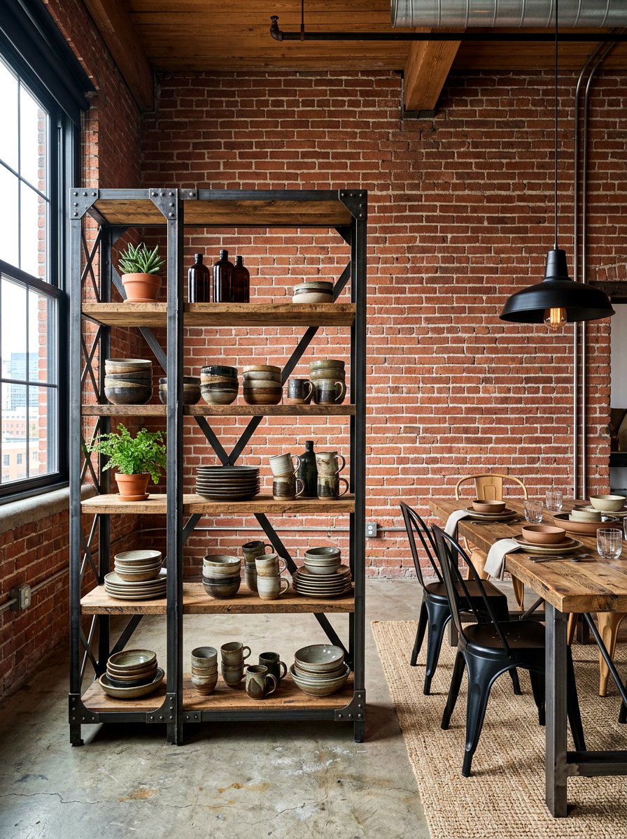 Industrial metal shelving - 30 dining room storage ideas