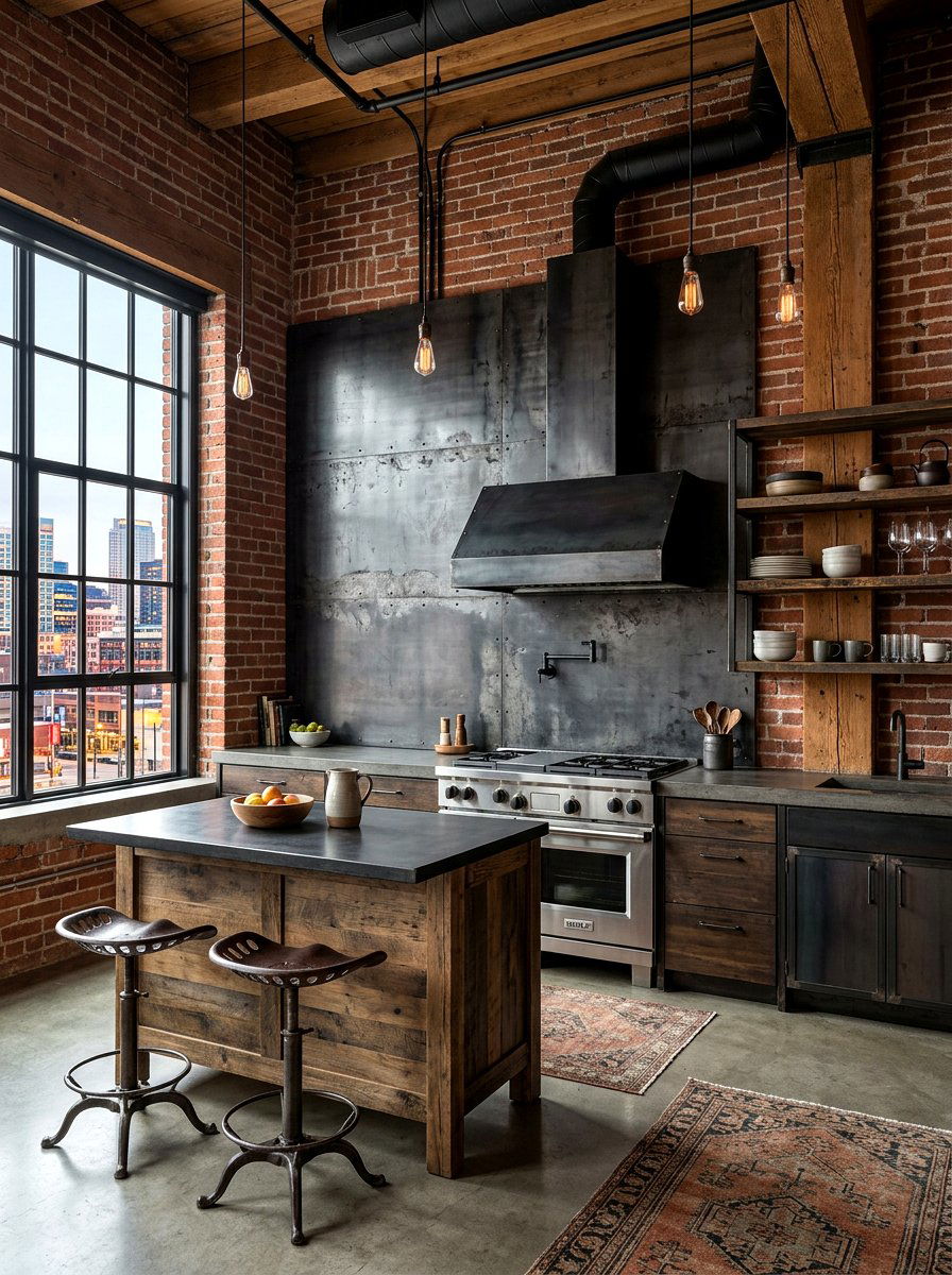Industrial metal slab backsplash - 30 slab backsplash ideas