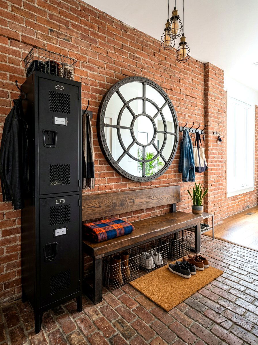 Industrial mirror mudroom nook - 30 mirror alcove ideas