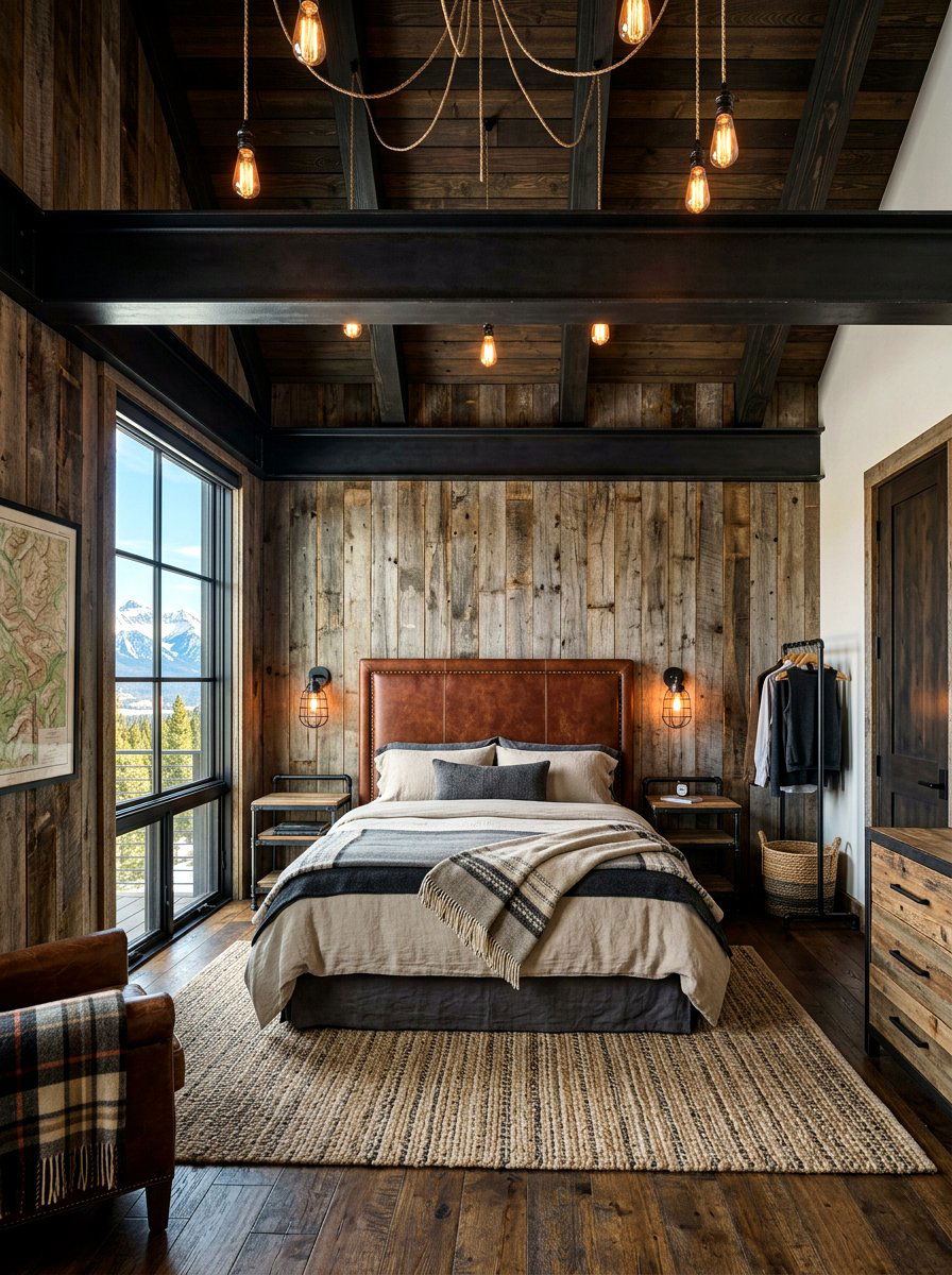 Industrial mountain cabin bedroom - 30 mountain cabin bedroom ideas