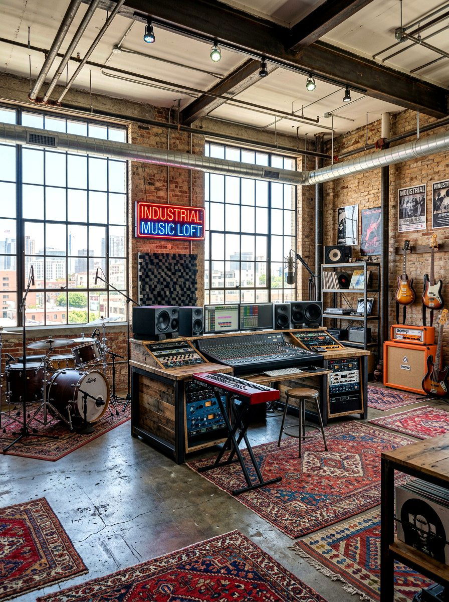 Industrial music loft - 30 music room ideas