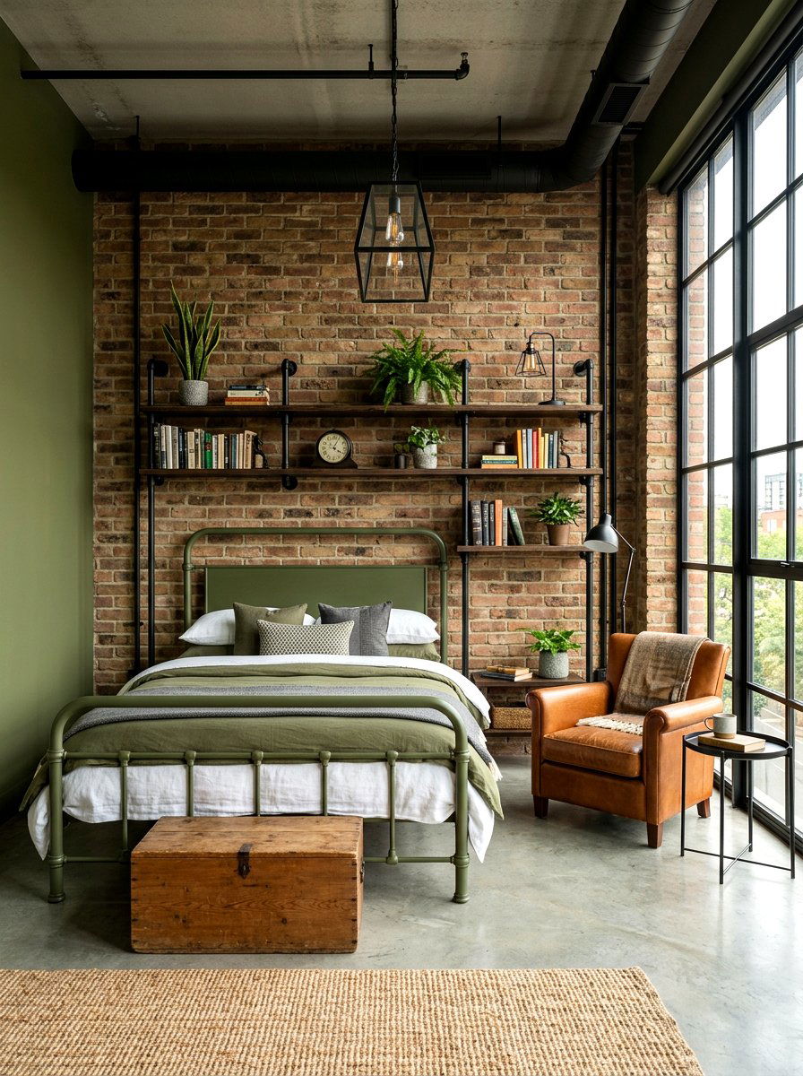 Industrial olive green bedroom - 30 olive drab bedroom ideas