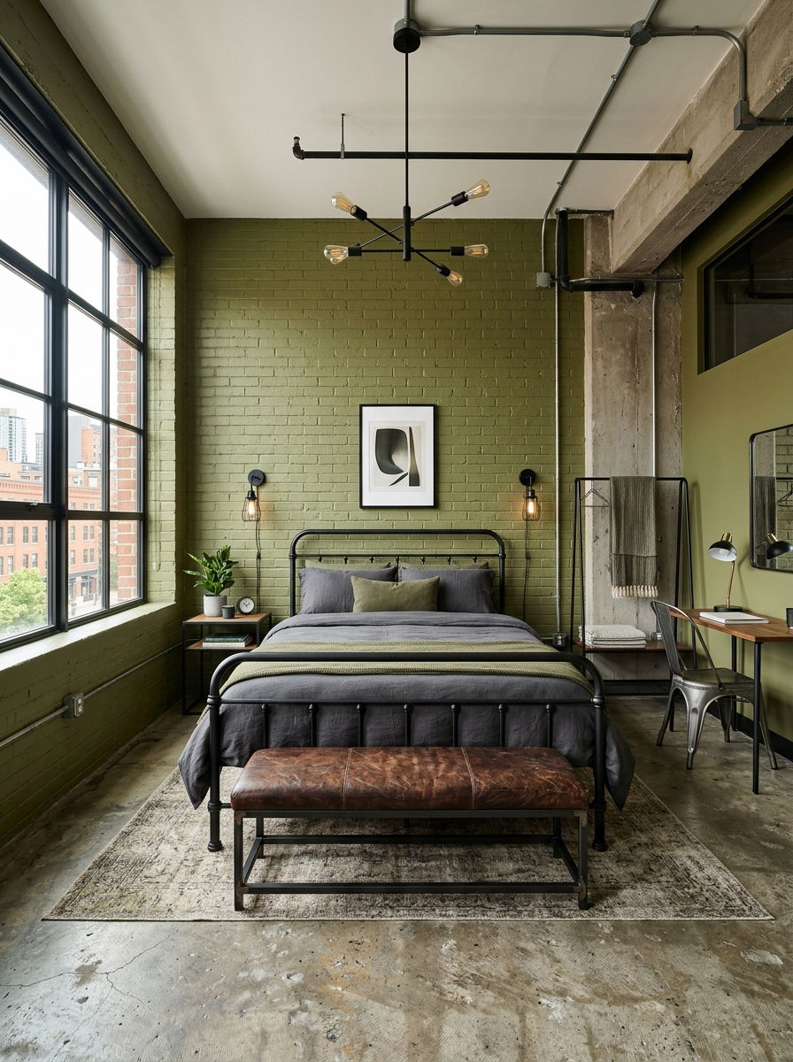 Industrial olive green bedroom - 30 olive green bedroom ideas