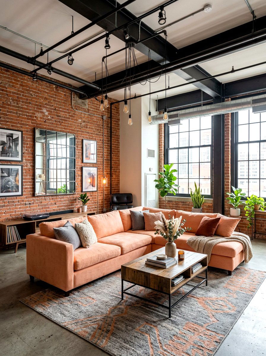 Industrial peach living room - 30 peach living room ideas