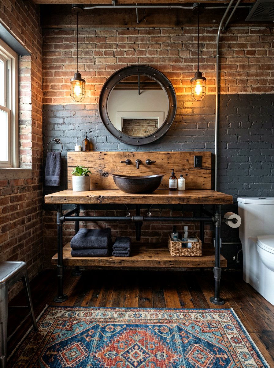 Industrial pipe bathroom vanity - 30 farmhouse bathroom vanity ideas
