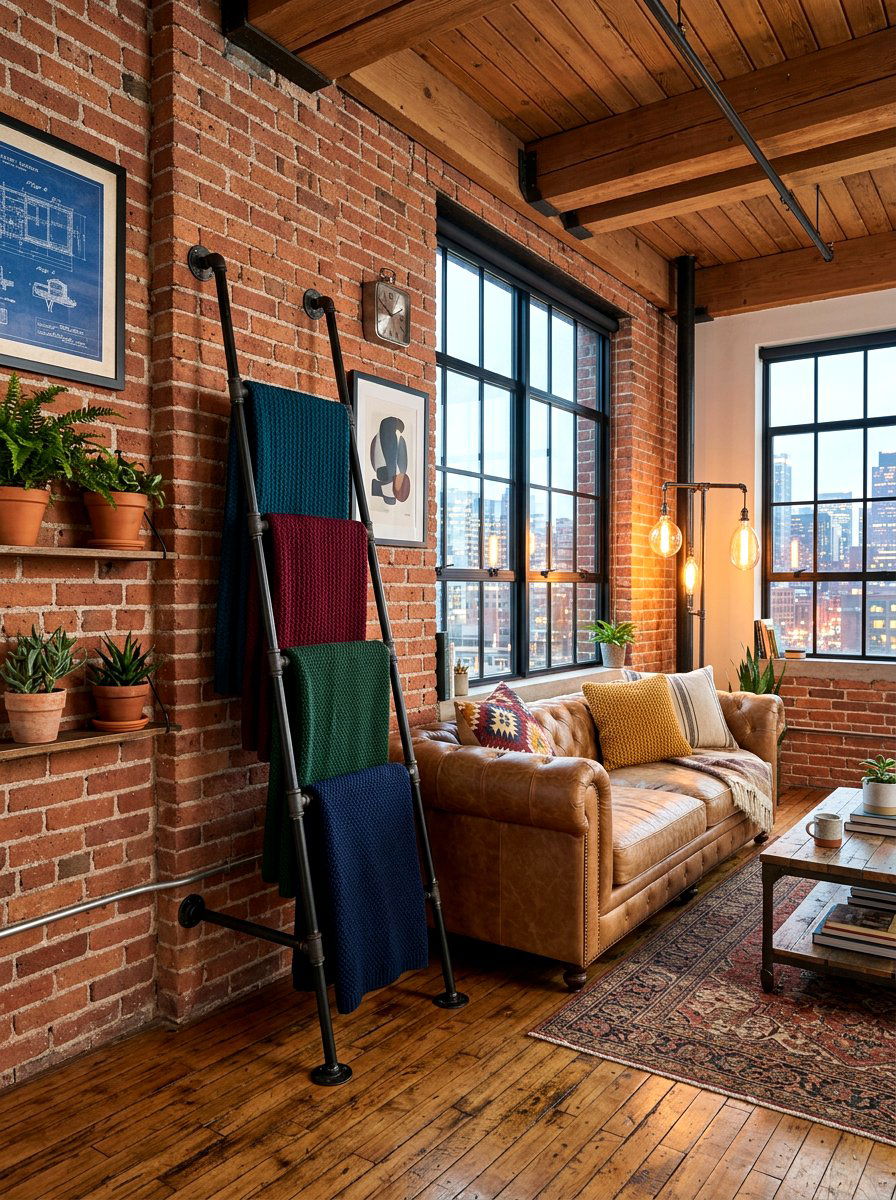 Industrial pipe blanket ladder - 30 corner ladder blanket ideas