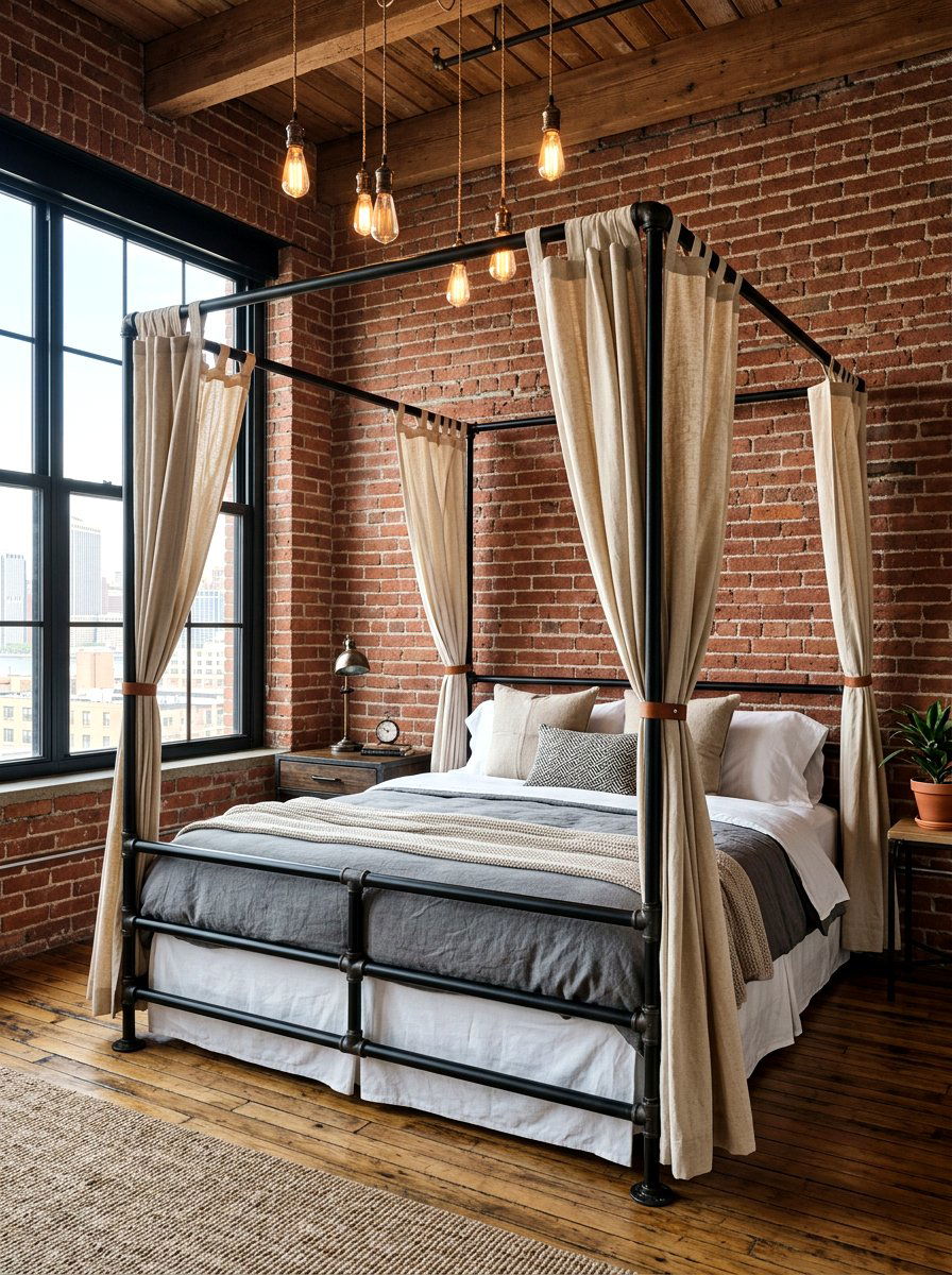 Industrial pipe canopy bed - 30 draped canopy bed ideas