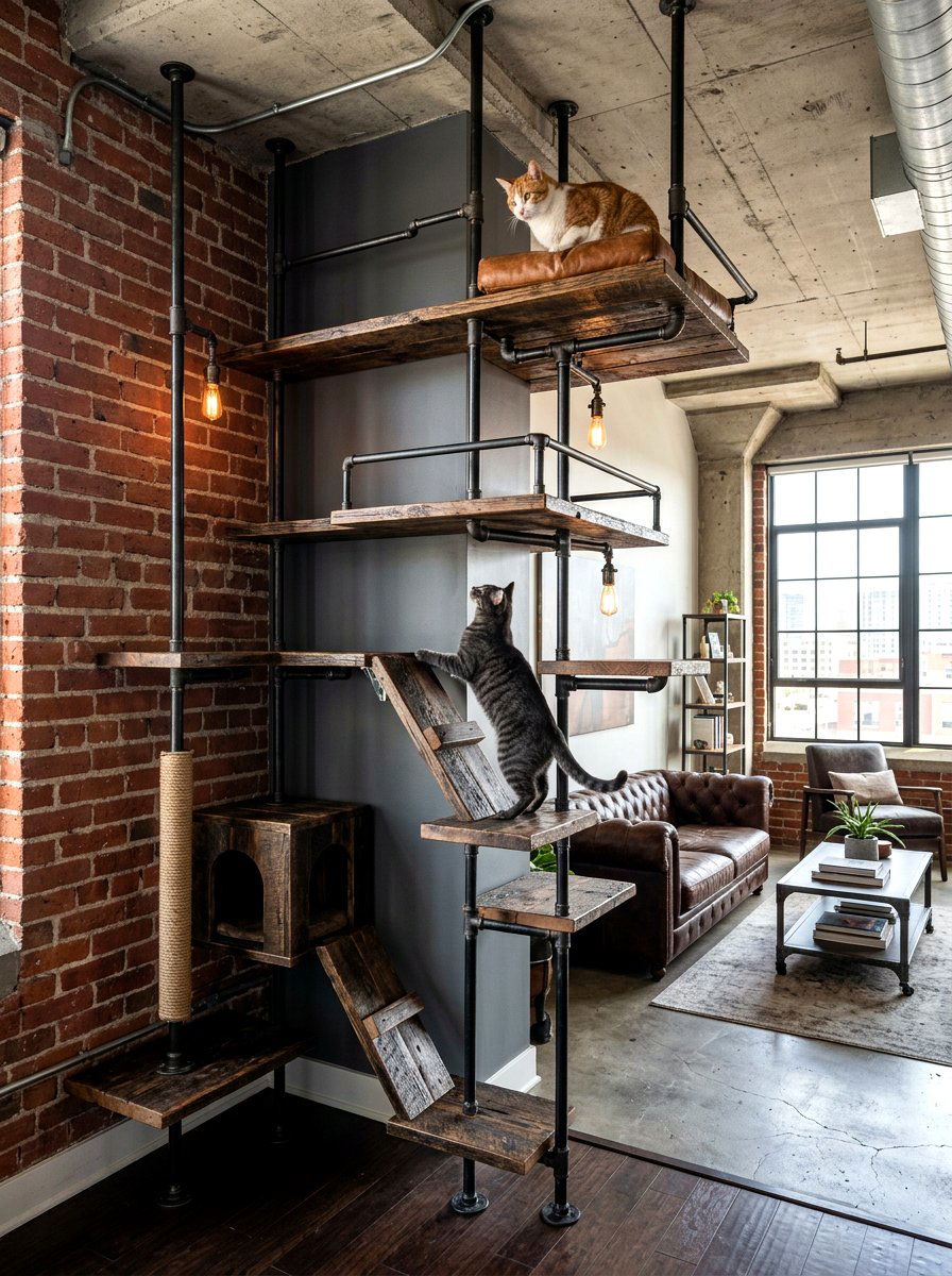 Industrial pipe cat climbing corner - 30 cat climbing corner ideas