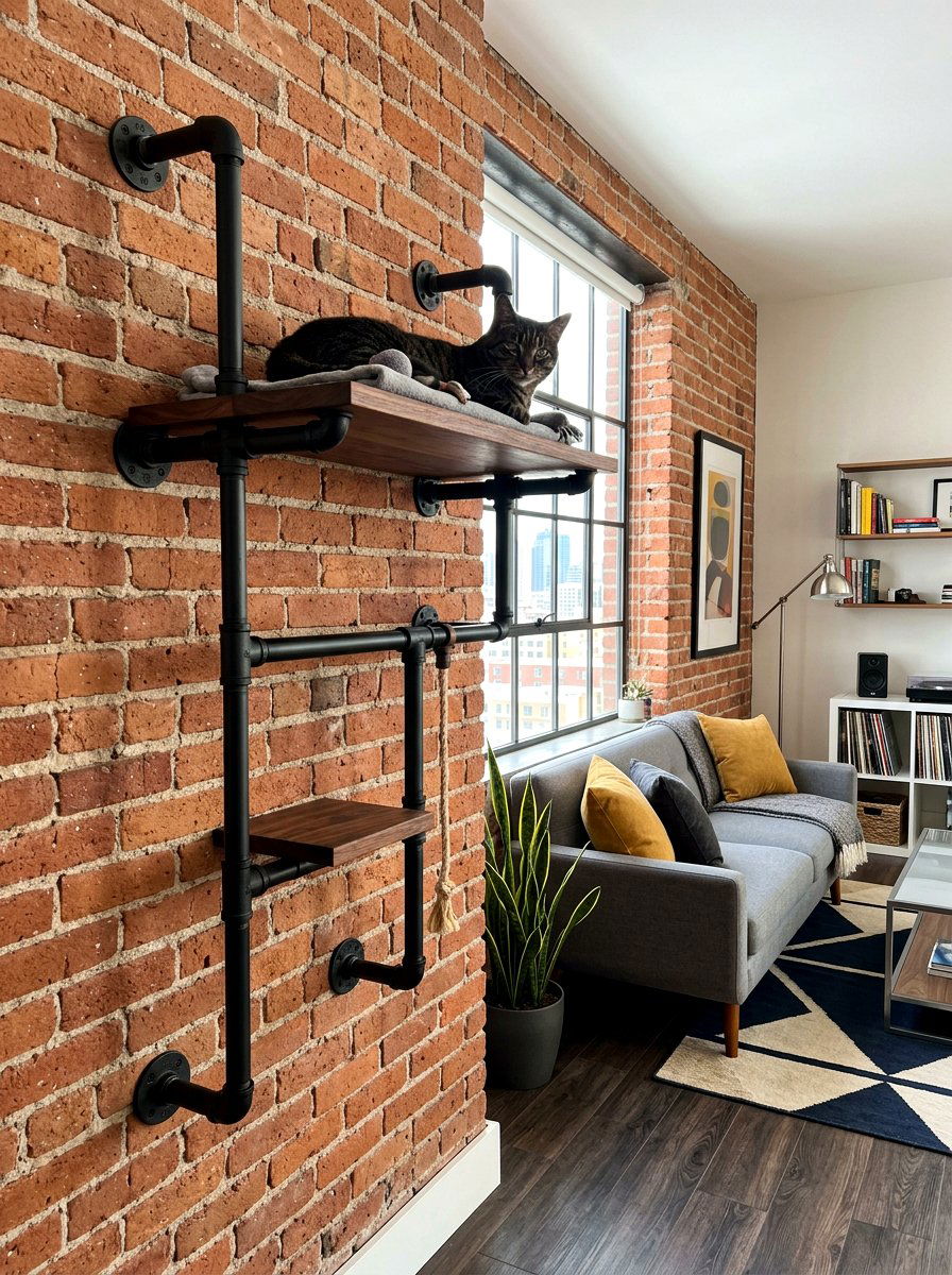 Industrial pipe cat perch - 30 cat window perch ideas