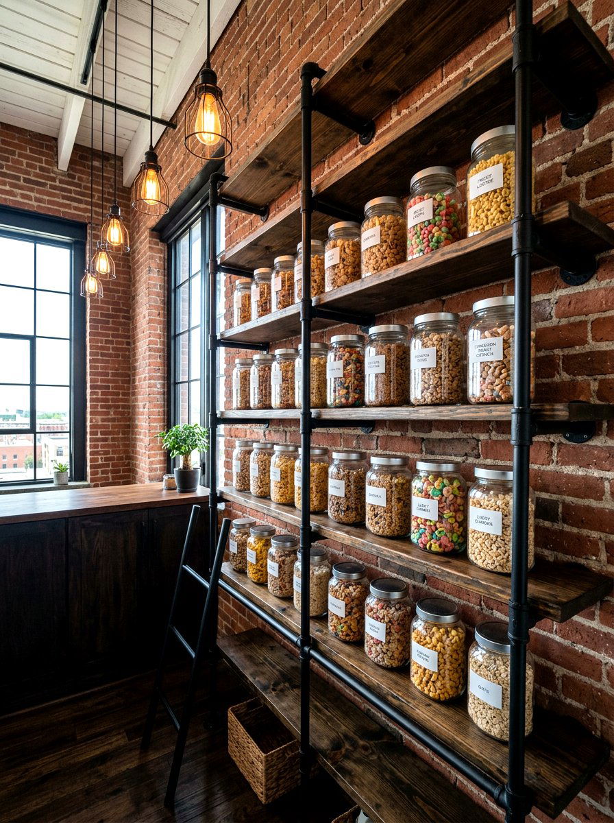 Industrial pipe cereal shelf pantry - 30 cereal station pantry ideas