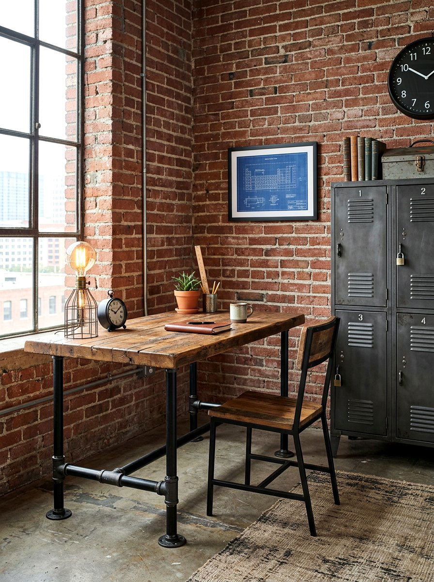 Industrial pipe desk - 30 study nook ideas