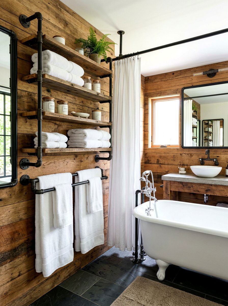 Industrial pipe fixtures - 30 rustic bathroom ideas