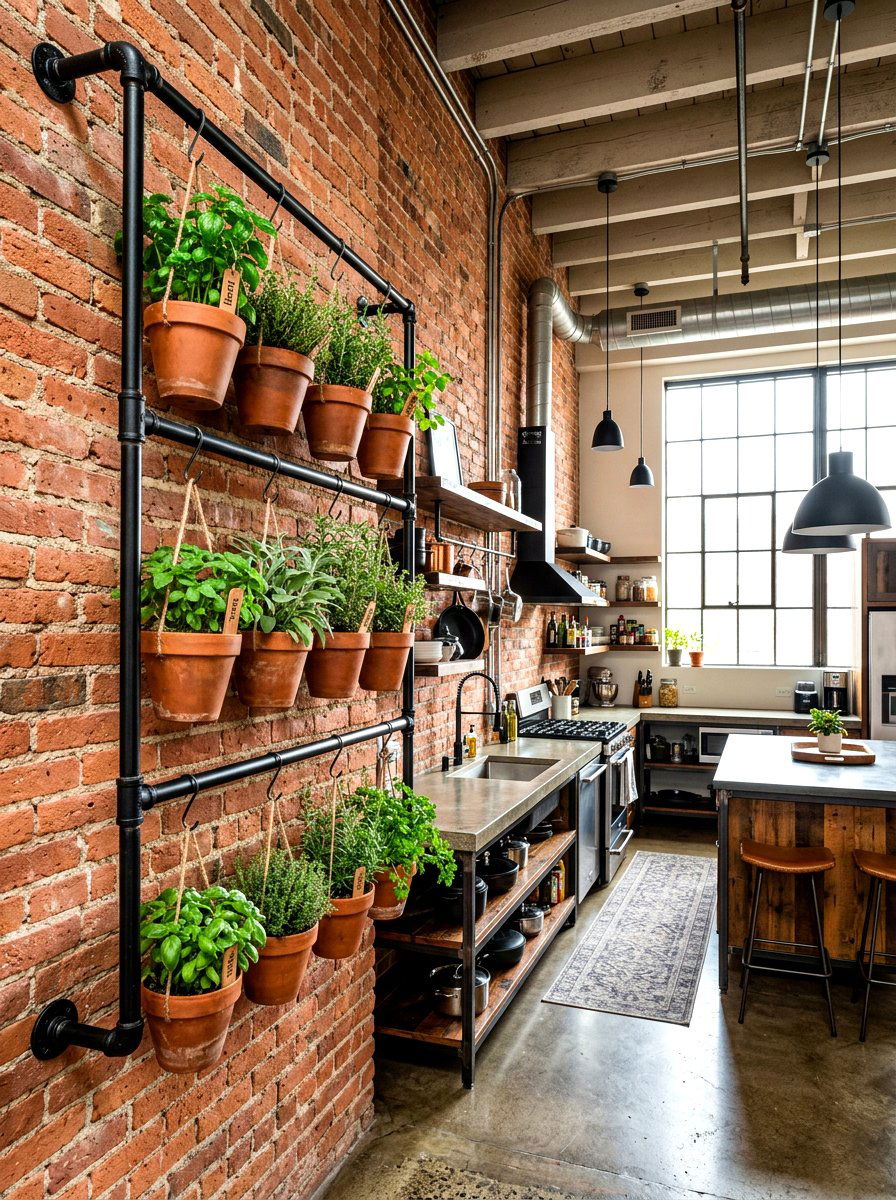 Industrial pipe herb rack - 30 kitchen herb garden ideas
