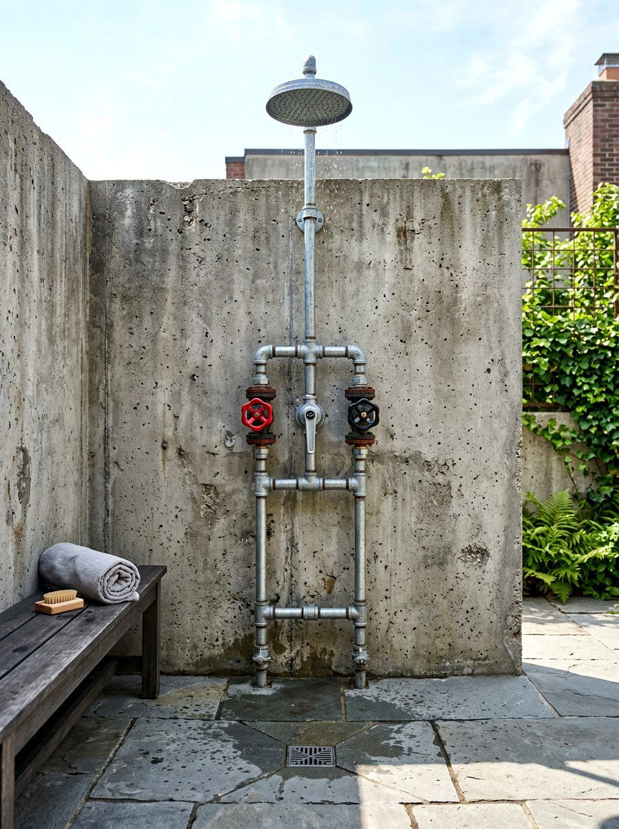 Industrial pipe outdoor shower - 30 outdoor shower summer ideas
