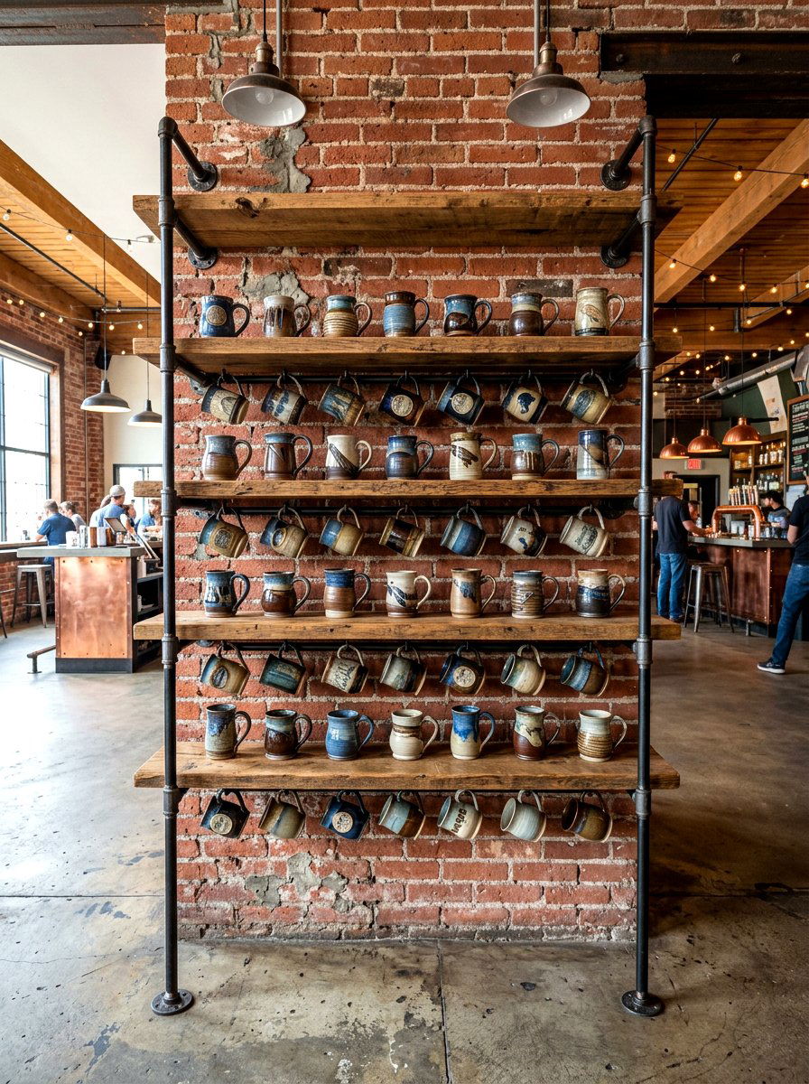 Industrial pipe rack - 30 mug display ideas