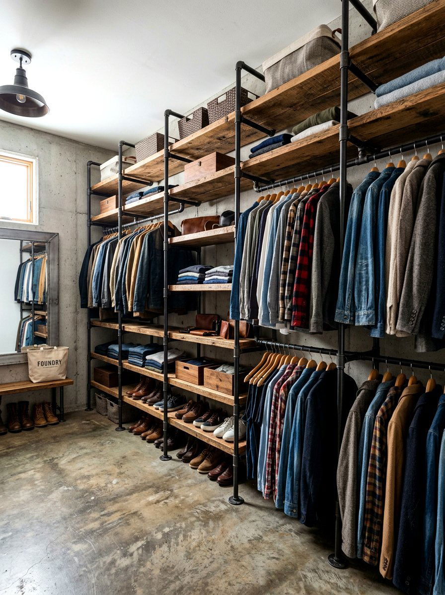 Industrial pipe racks - 30 small walk in closet ideas