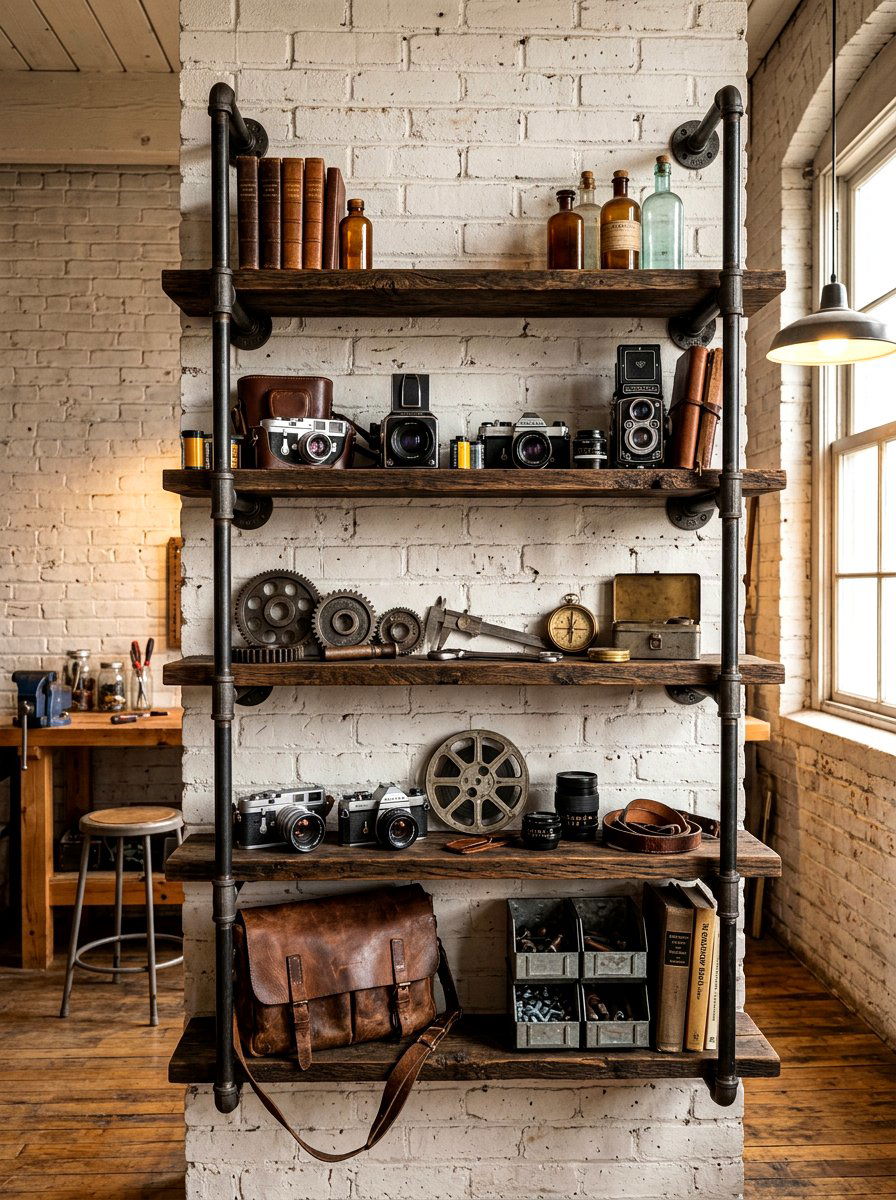 Industrial pipe shelf - 30 wall shelf decor ideas