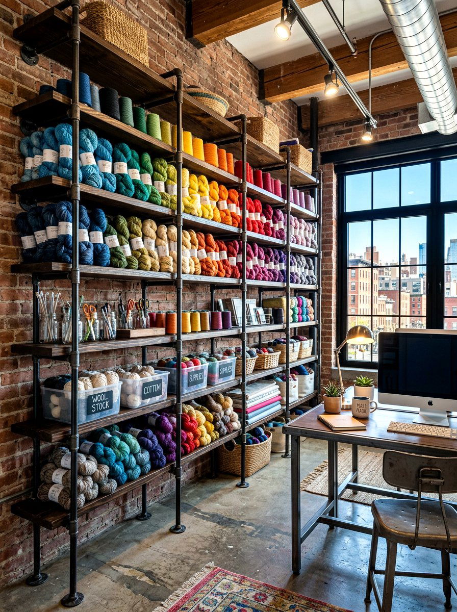 Industrial pipe shelving - 30 yarn storage ideas