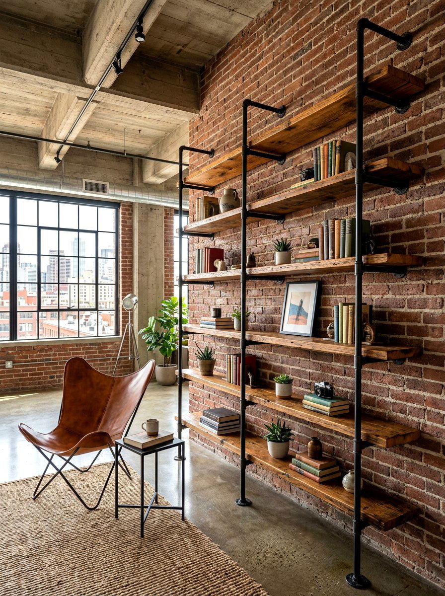 Industrial pipe shelving - 30 library wall ideas