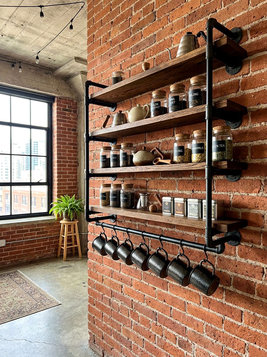 Industrial pipe tea rack - 30 tea corner ideas