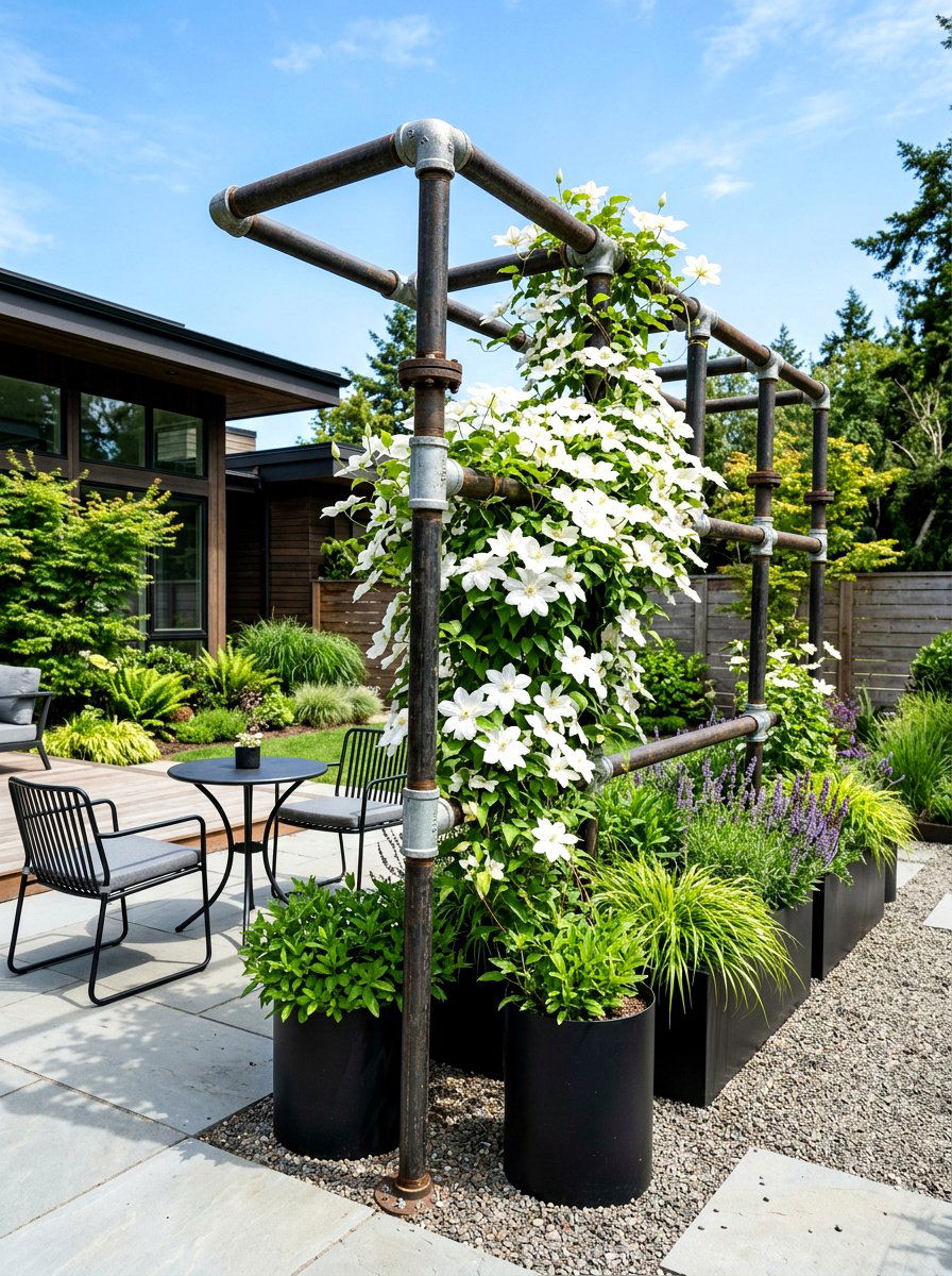 Industrial pipe trellis - 30 clematis trellis ideas