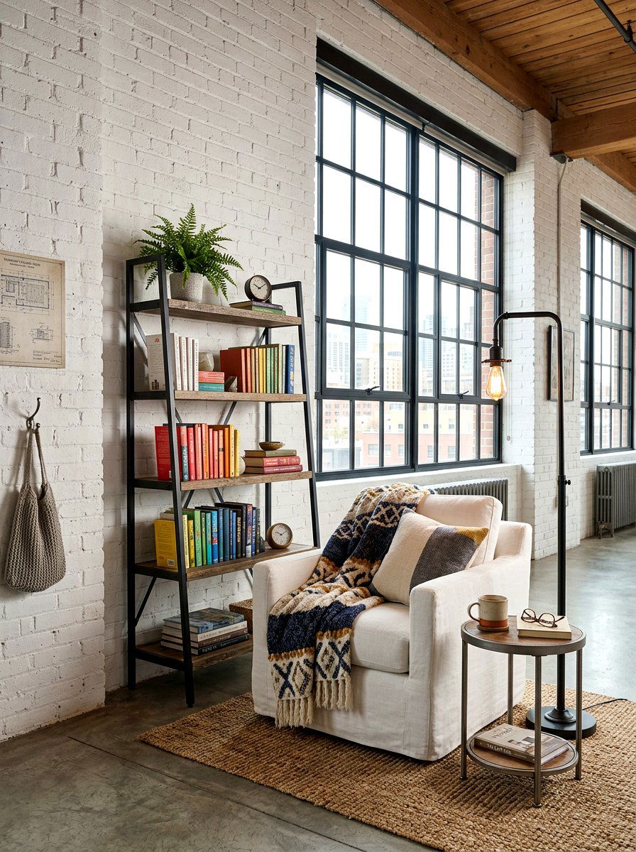 Industrial reading corner - 30 bright reading nook ideas