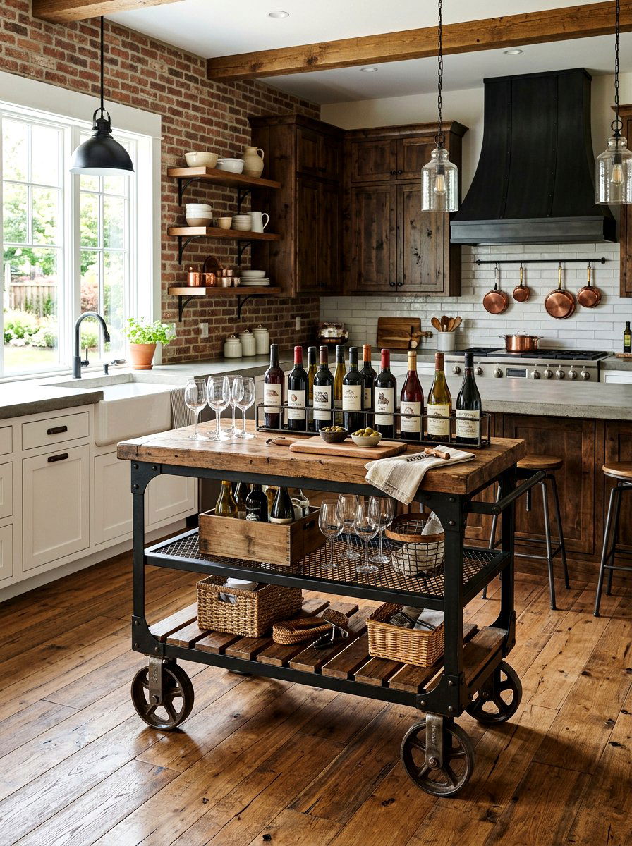 Industrial rolling cart - 30 industrial farmhouse kitchen ideas