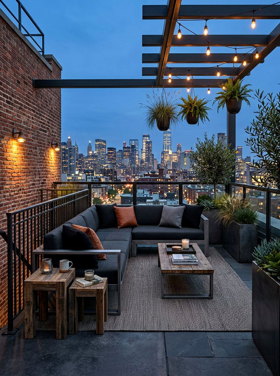 Industrial rooftop terrace - 30 terrace lounge ideas aesthetic