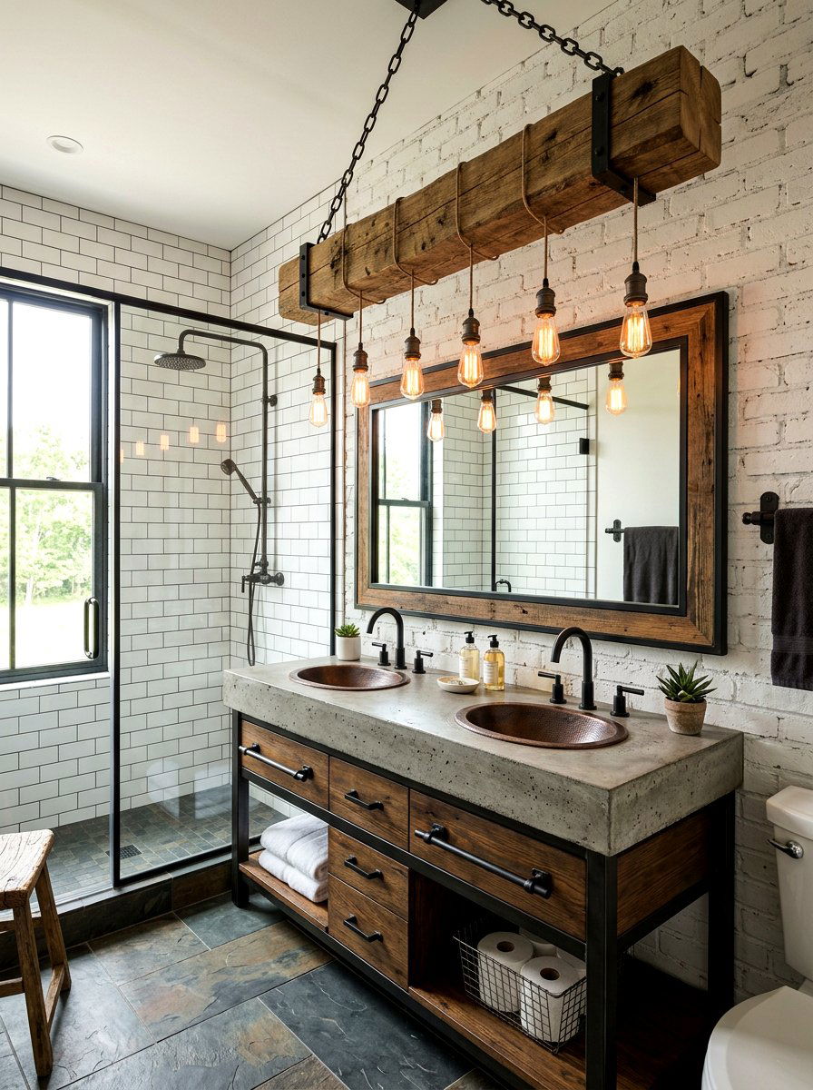 Industrial rustic lighting - 30 lodge bathroom ideas