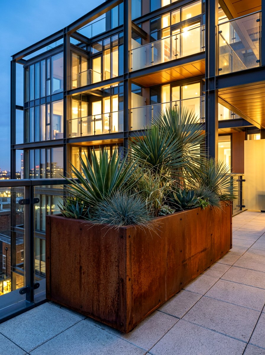 Industrial steel box - 30 balcony flower box ideas