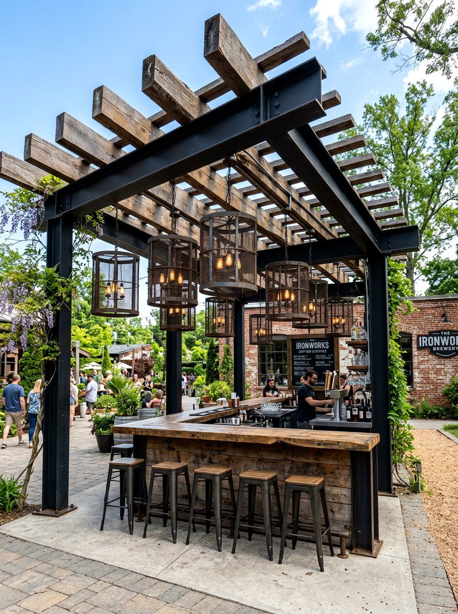 Industrial steel lighting - 30 pergola lighting ideas