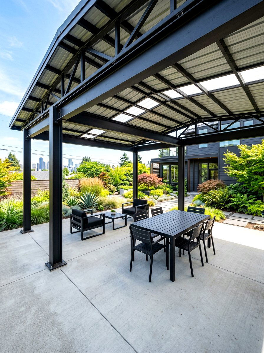 Industrial steel metal patio cover - 30 metal patio cover ideas