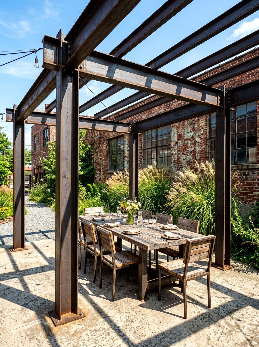 Industrial steel pergola - 30 modern pergola ideas