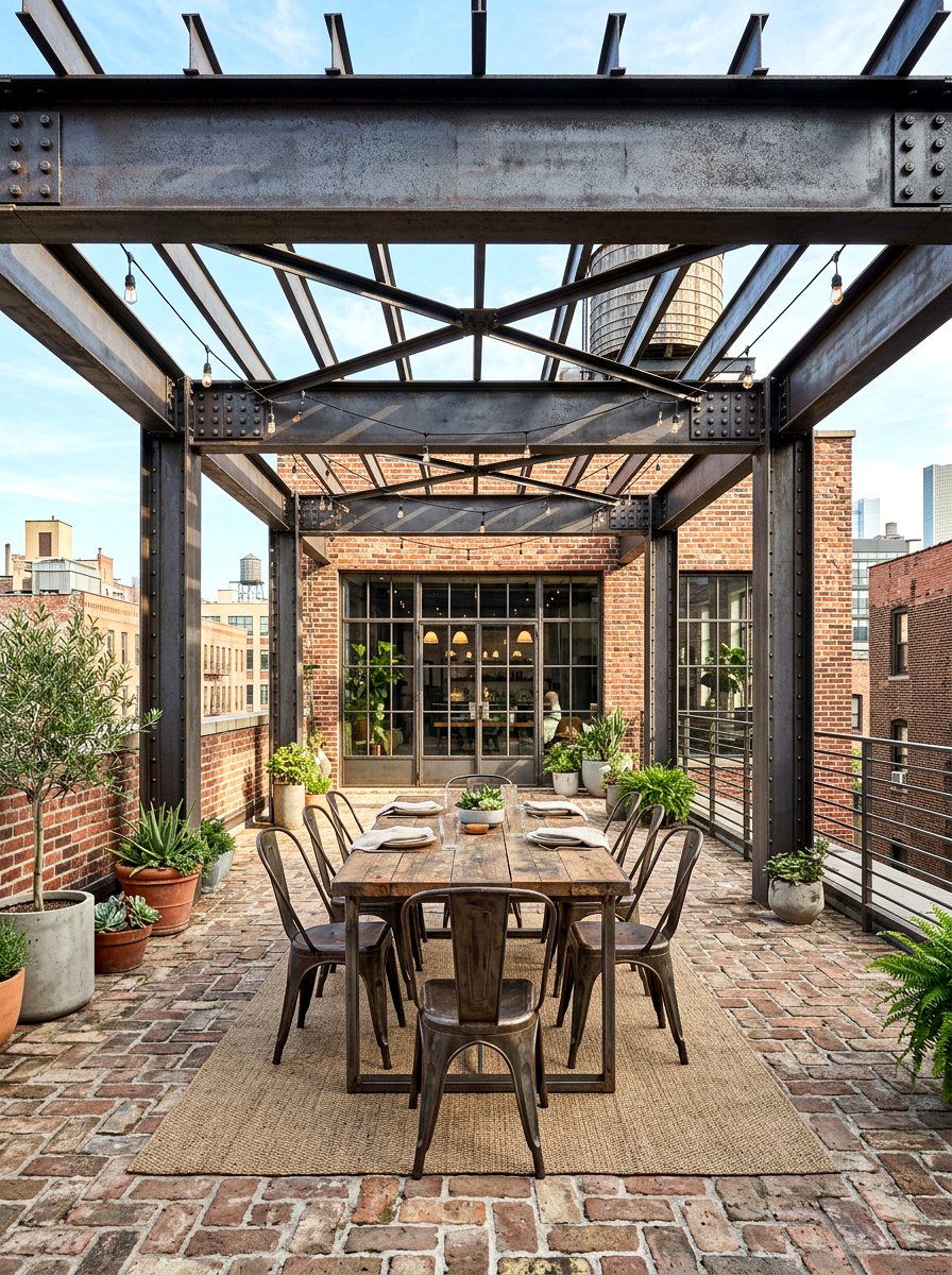 Industrial steel pergola - 30 patio pergola ideas