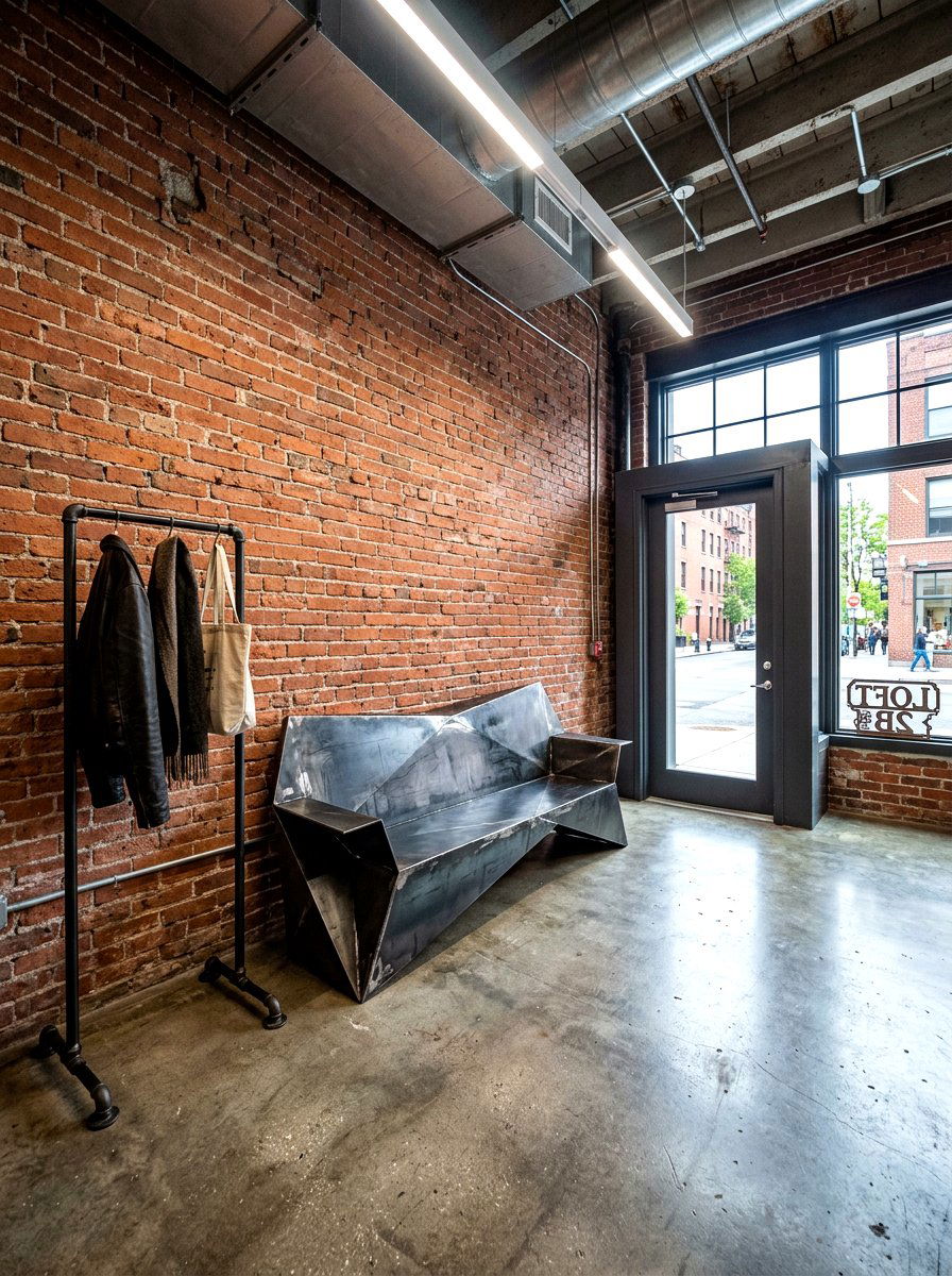 Industrial steel sculptural bench - 30 sculptural entry bench ideas