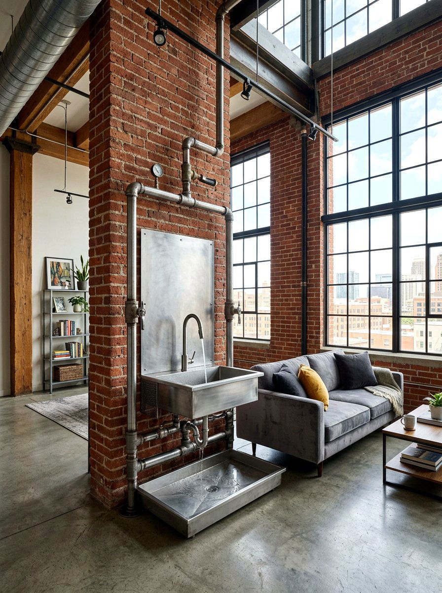 Industrial steel water fountain - 30 indoor fountain decor ideas