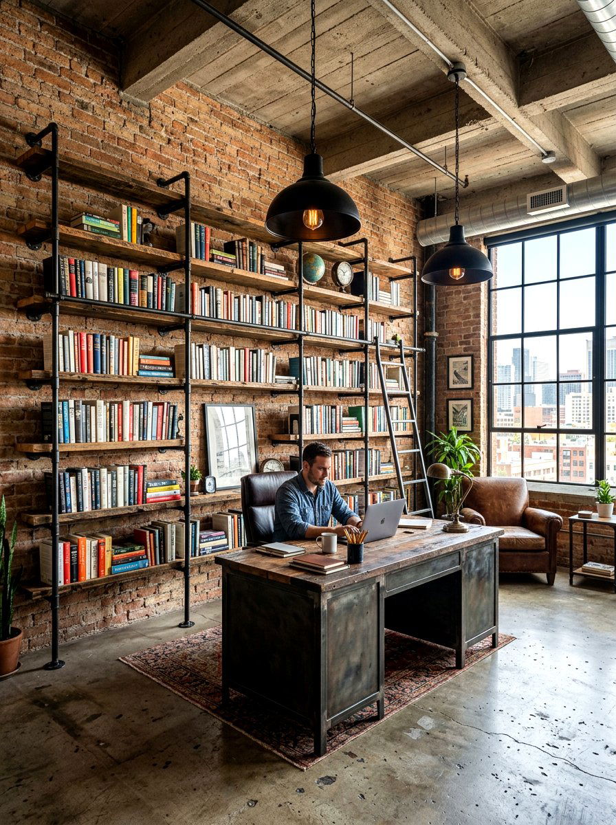 Industrial style book office - 30 book lover office ideas