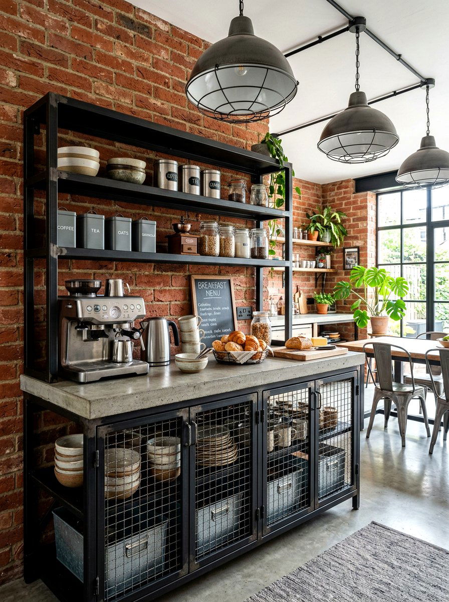 Industrial style breakfast station - 30 breakfast station cabinet ideas