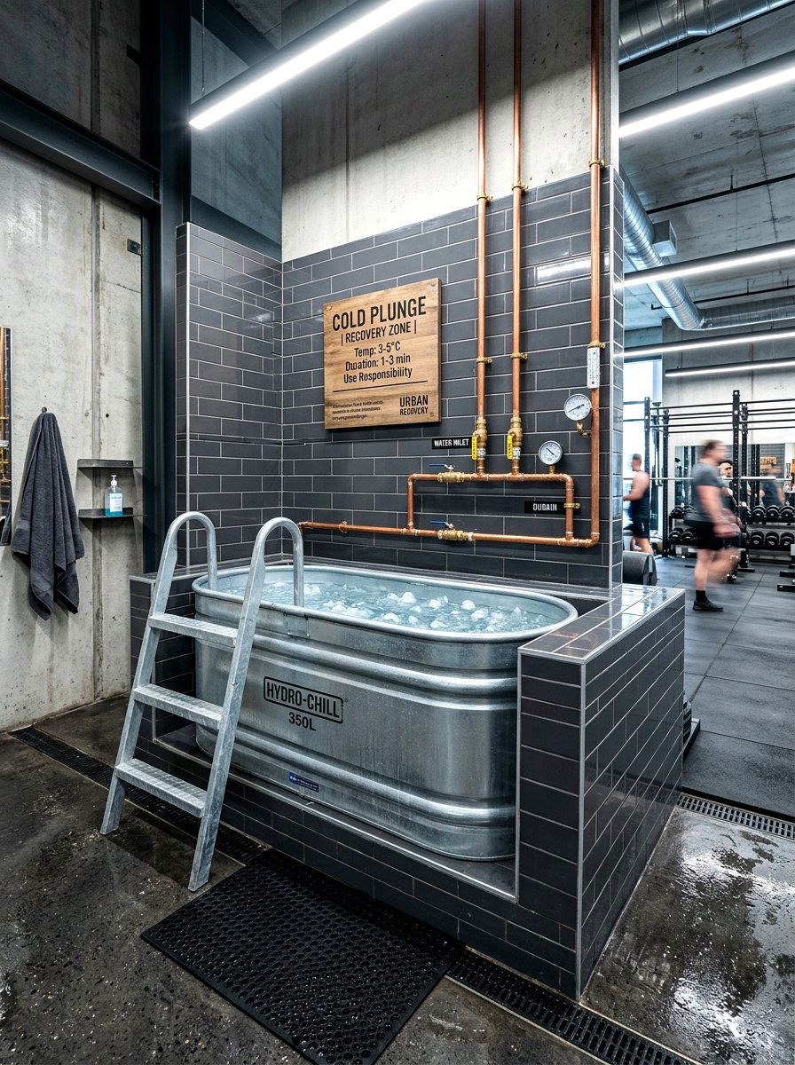 Industrial style cold plunge - 30 contrast therapy bathroom ideas