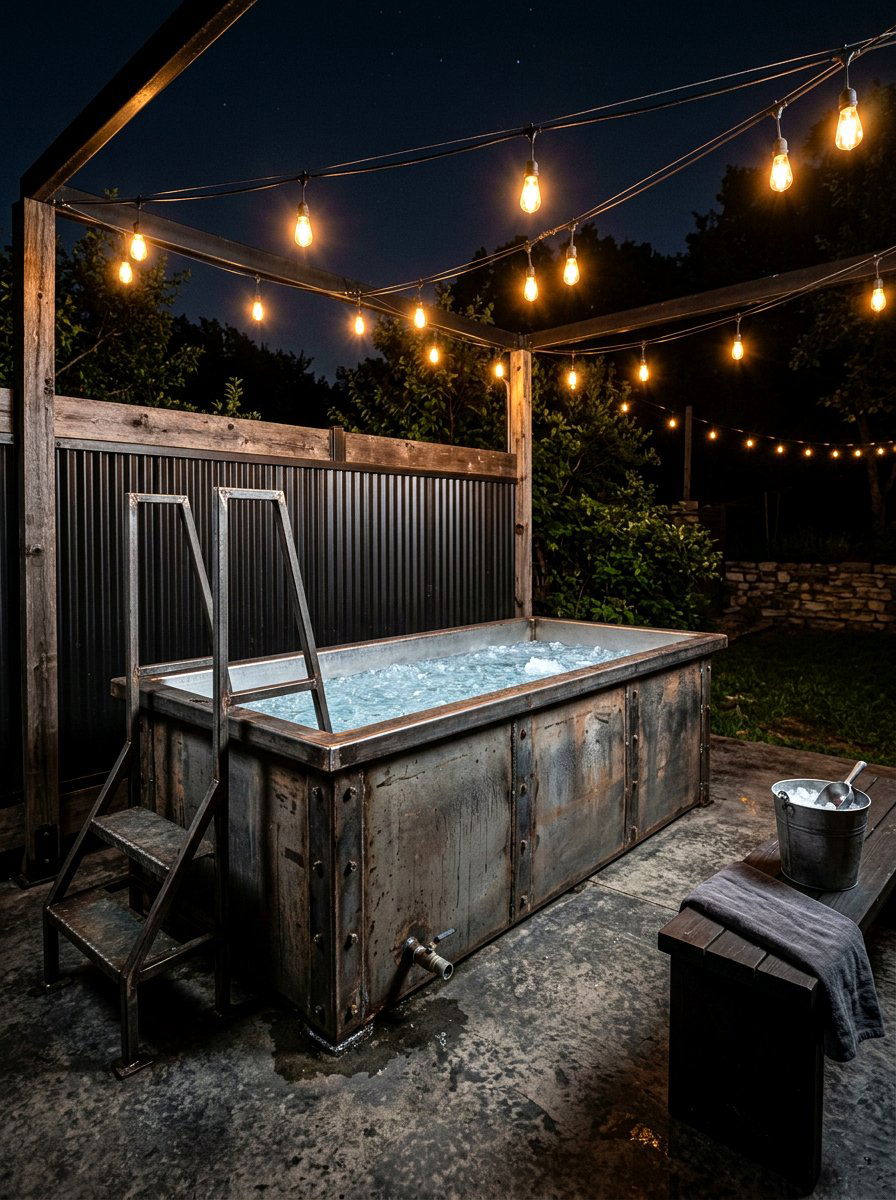 Industrial style cold plunge - 30 cold plunge backyard retreat ideas