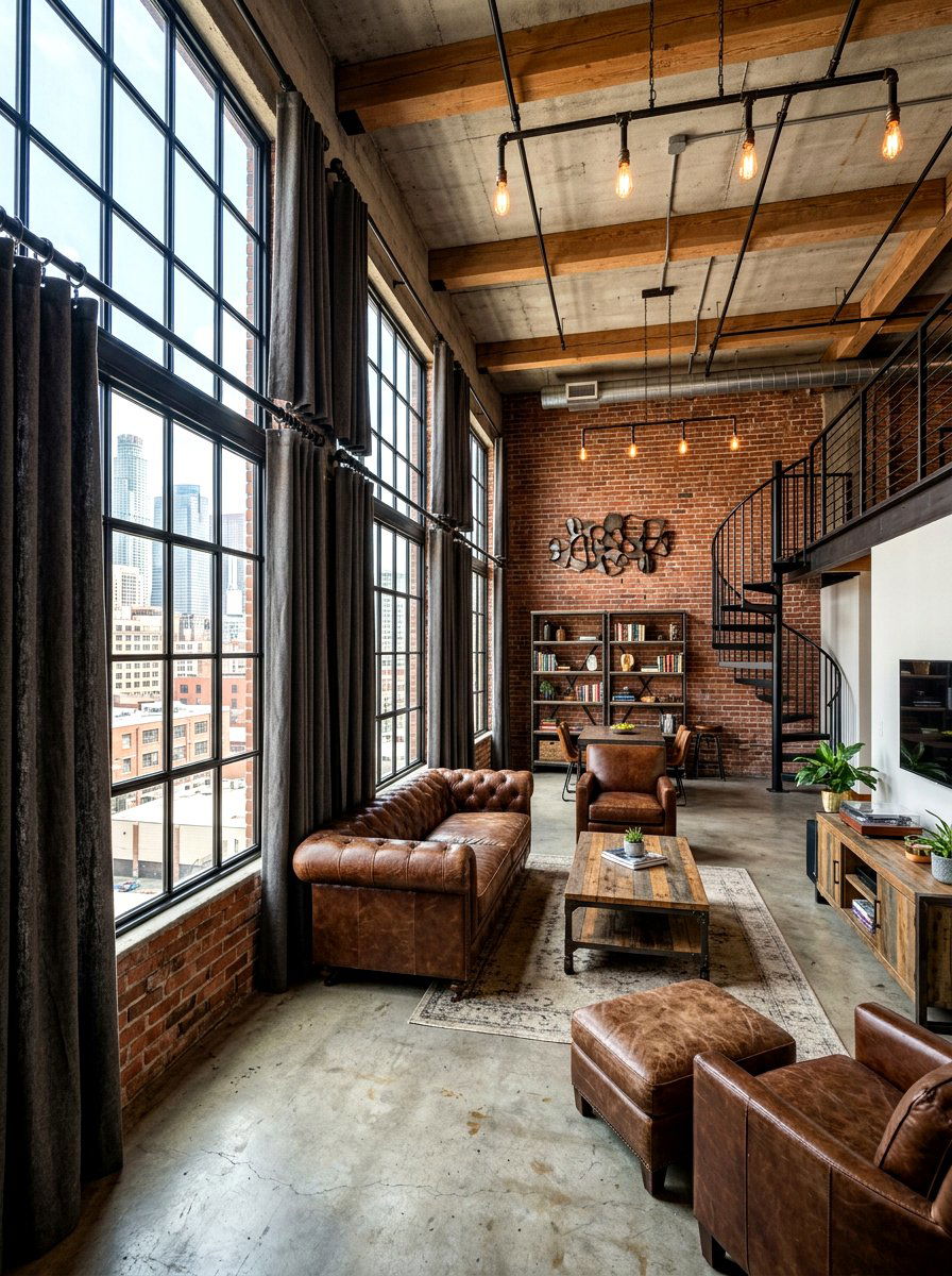Industrial style curtains - 30 living room curtain ideas