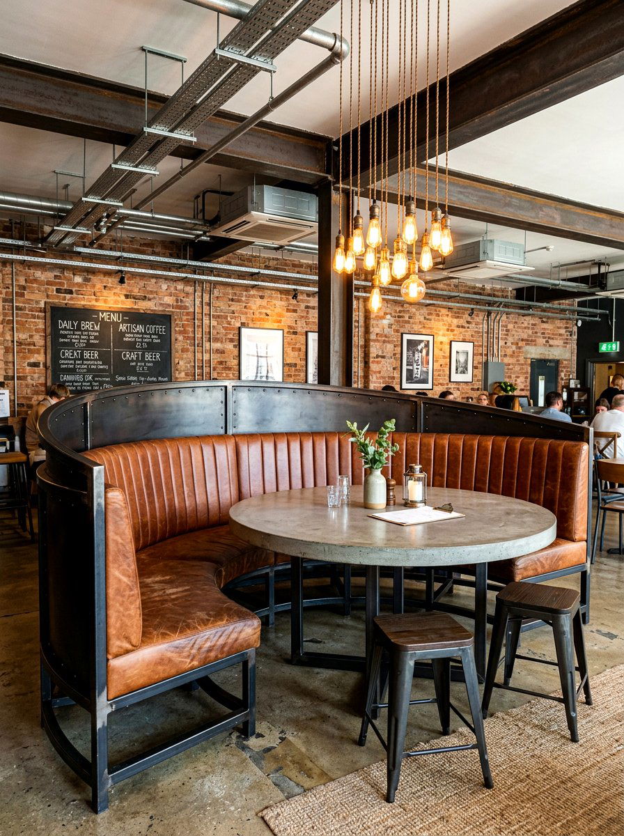 Industrial style curved seating - 30 curved banquette ideas