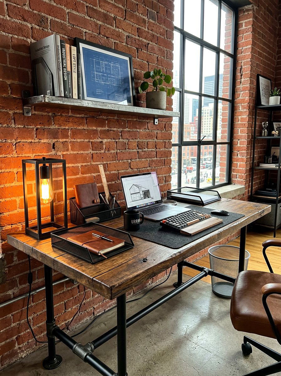 Industrial style desk - 30 journaling corner ideas