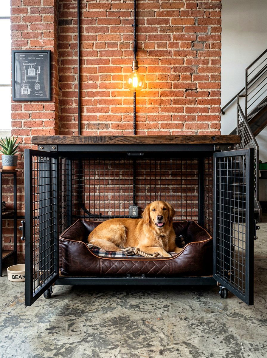 Industrial style dog kennel - 30 Pinterest dog room ideas