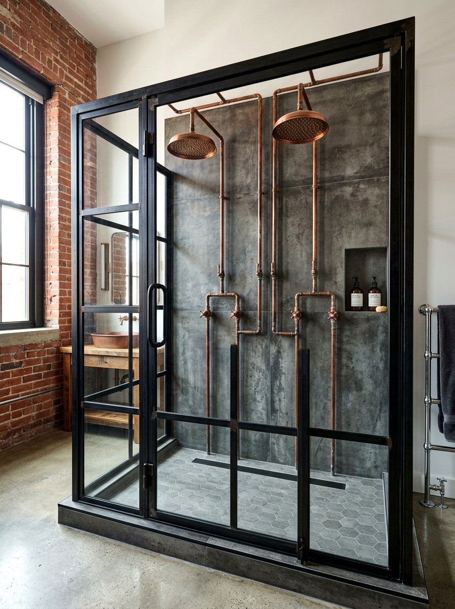Industrial style double shower - 30 double shower bathroom ideas