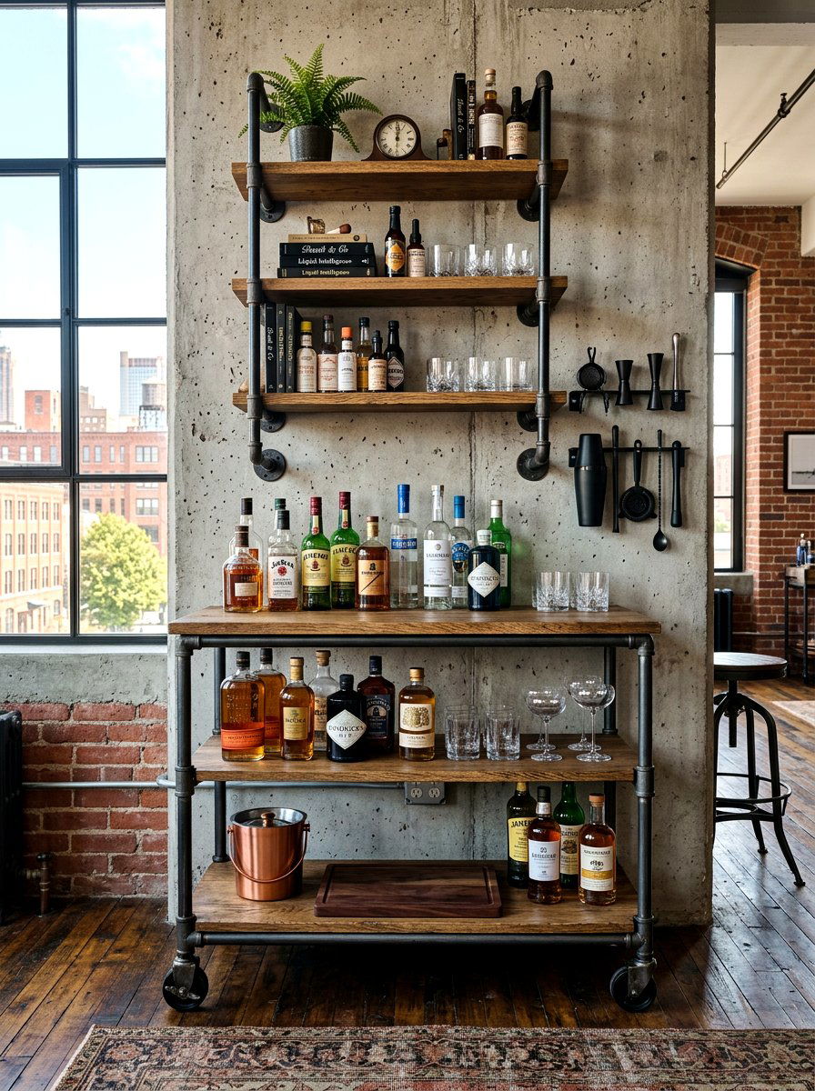 Industrial style home bar - 30 cocktail nook ideas aesthetic