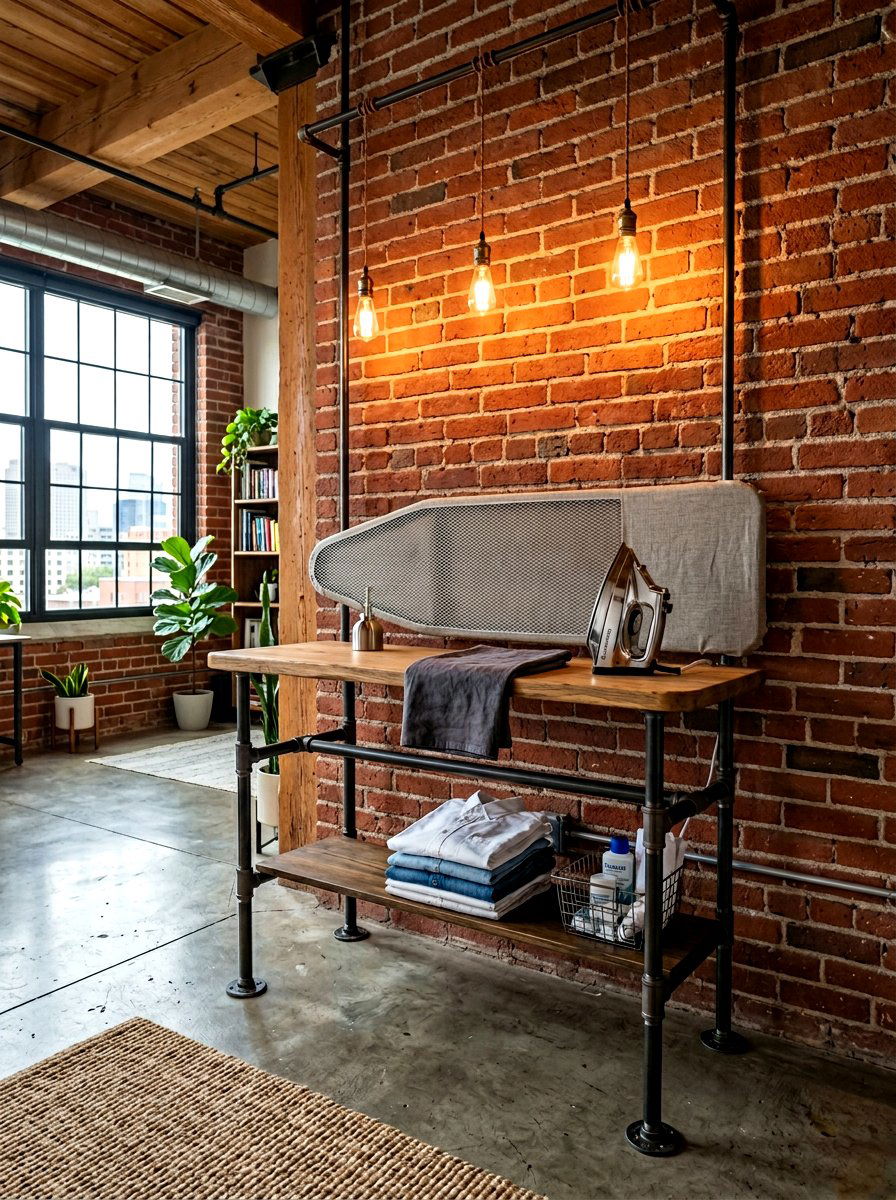 Industrial style ironing board rack - 30 ironing board storage ideas